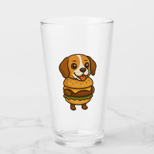 Funny Beagle with Burger Funny Mythical Creature Glass