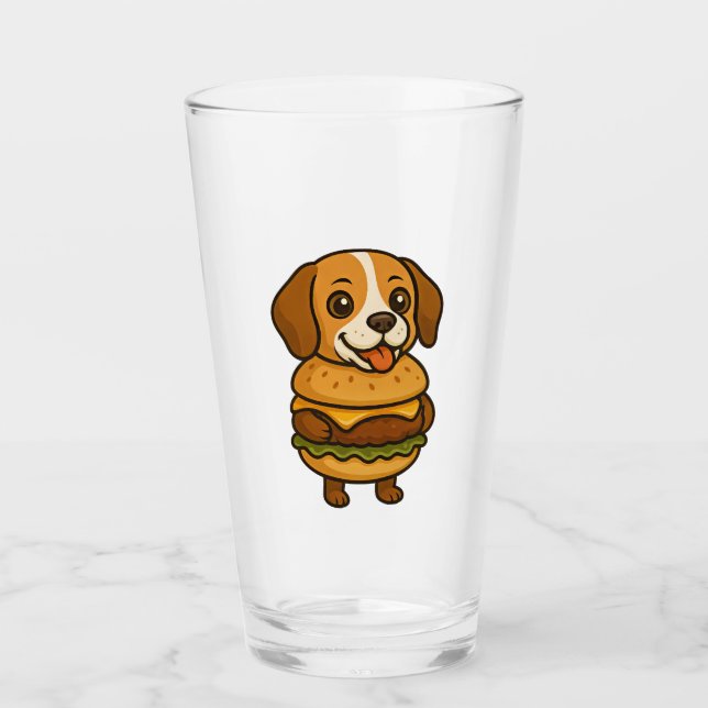 Funny Beagle with Burger Funny Mythical Creature Glass (Front)