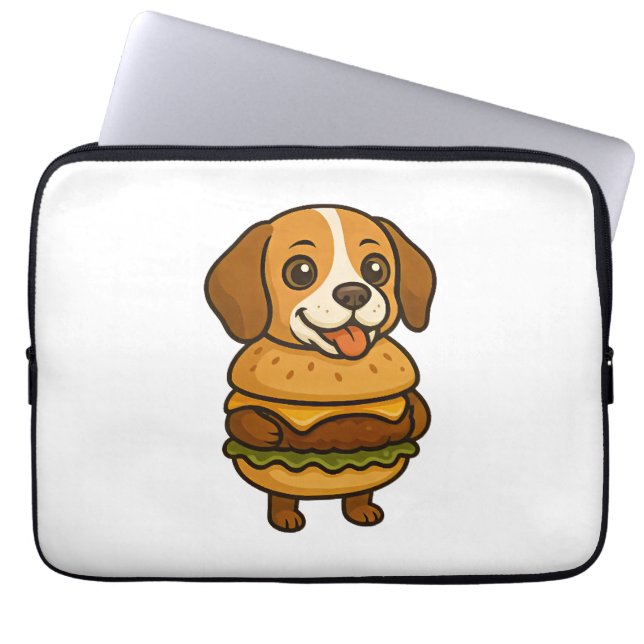 Funny Beagle with Burger Funny Mythical Creature Laptop Sleeve (Front)