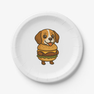 Funny Beagle with Burger Funny Mythical Creature Paper Plate
