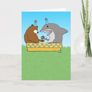 Funny Bear and Shark Birthday Card