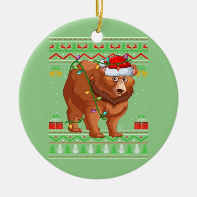 Funny Bear Animal Lover Matching Ugly Grizzly Bear Ceramic Tree Decoration (Front)