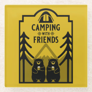 Funny Bear Camp Adventure Canada Glass Coaster