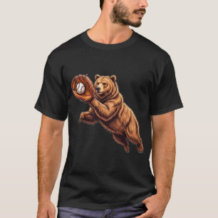 Funny Bear Catching Ball Baseball Wild Animal T-Shirt