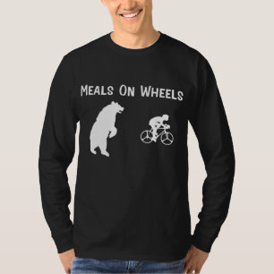 Funny Bear Chasing Bike Rider Meals On Wheels T-Shirt