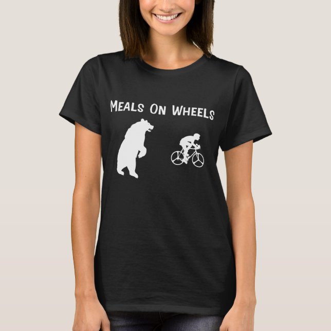 Funny Bear Chasing Bike Rider Meals On Wheels T-Shirt (Front)