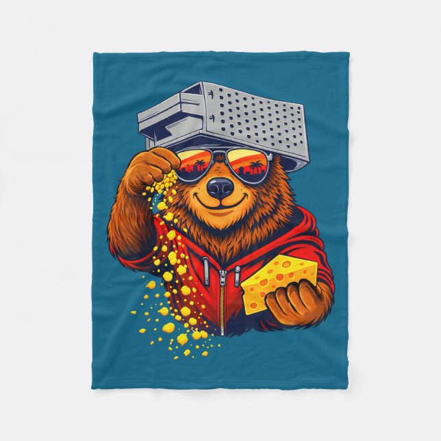 Funny Bear Cheese Grater Hat Bear Fleece Blanket (Front)