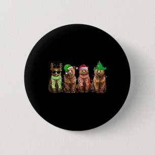 Funny Bear Christmas Light Bear Lover Xmas Bear Ho 6 Cm Round Badge
