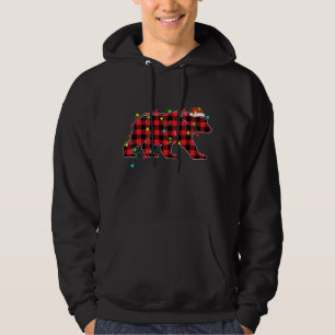Funny Bear Christmas Tree Red Plaid Xmas Animals L Hoodie
