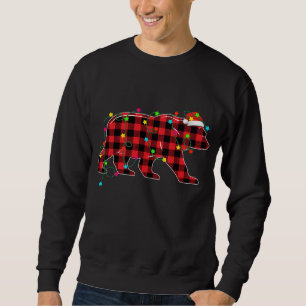 Funny Bear Christmas Tree Red Plaid Xmas Animals L Sweatshirt