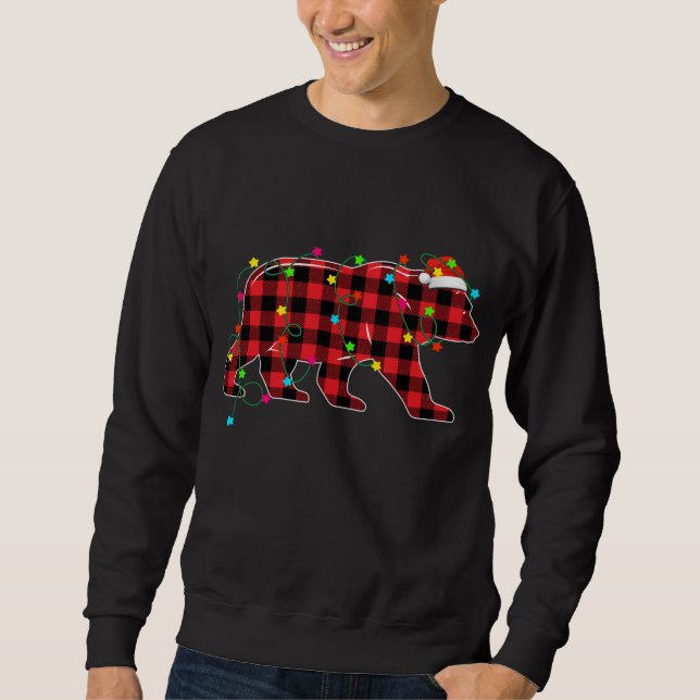 Funny Bear Christmas Tree Red Plaid Xmas Animals L Sweatshirt (Front)