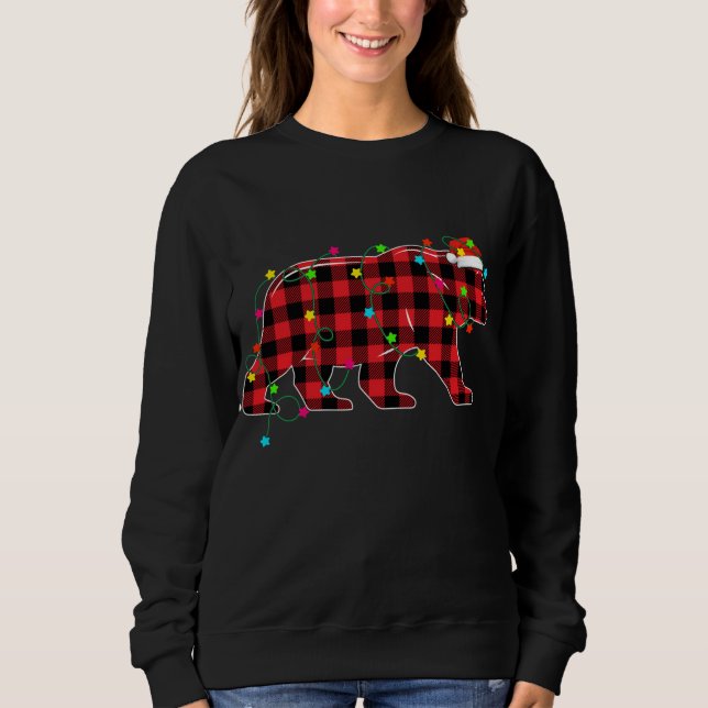 Funny Bear Christmas Tree Red Plaid Xmas Animals L Sweatshirt (Front)