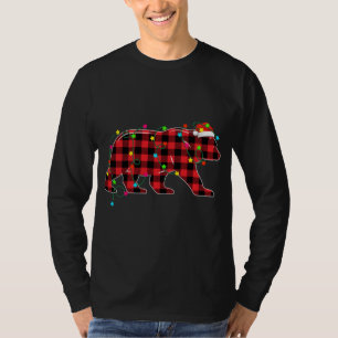 Funny Bear Christmas Tree Red Plaid Xmas Animals L T-Shirt