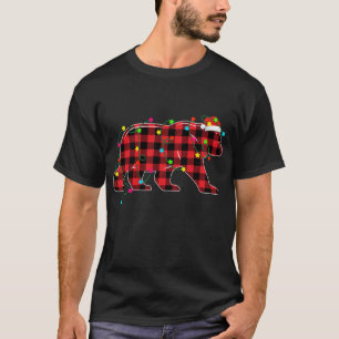Funny Bear Christmas Tree Red Plaid Xmas Animals L T-Shirt