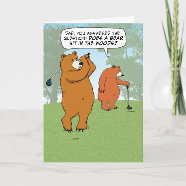 Funny Bear Dad and Son Golfing on Father's Day Card (Front)