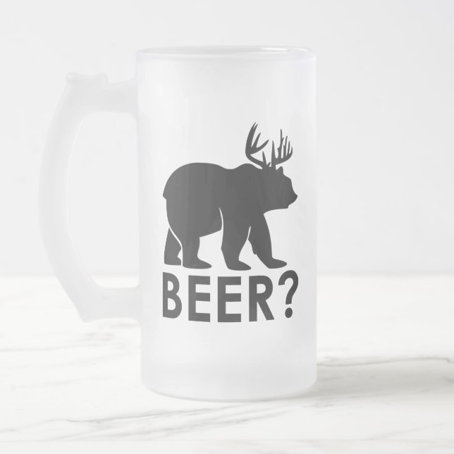 Funny Bear Deer Beer Frosted Glass Beer Mug (Left)
