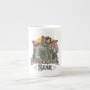 Funny bear dressed as a lumberjack bone china mug