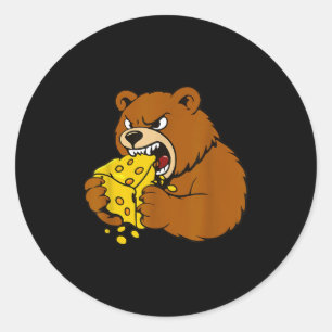 Funny Bear Eating Cheese Illustration For Food Lov Classic Round Sticker