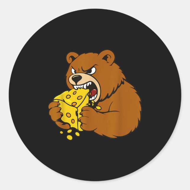 Funny Bear Eating Cheese Illustration For Food Lov Classic Round Sticker (Front)