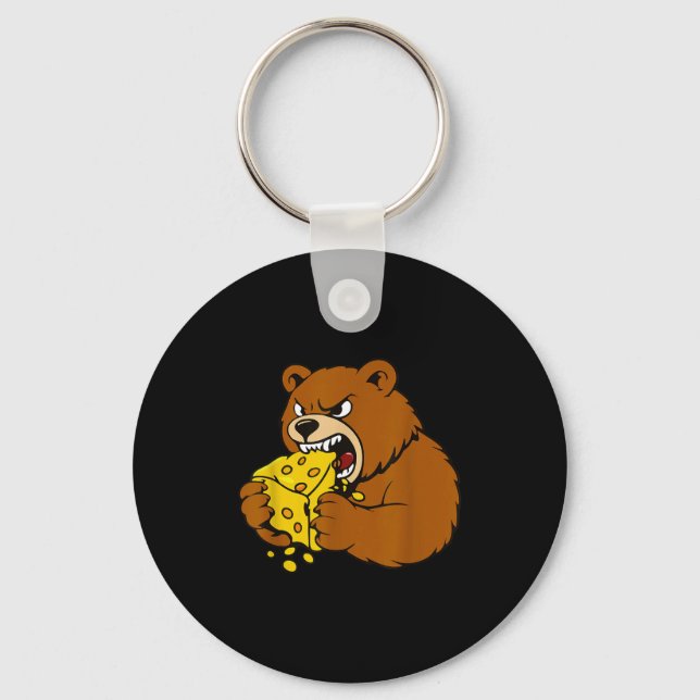 Funny Bear Eating Cheese Illustration For Food Lov Key Ring (Front)