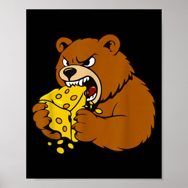 Funny Bear Eating Cheese Illustration For Food Lov Poster (Front)