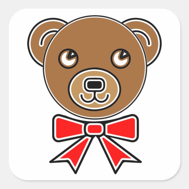 Funny bear face square sticker (Front)