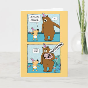 Funny Bear Has Noisemaker New Year's Holiday Card