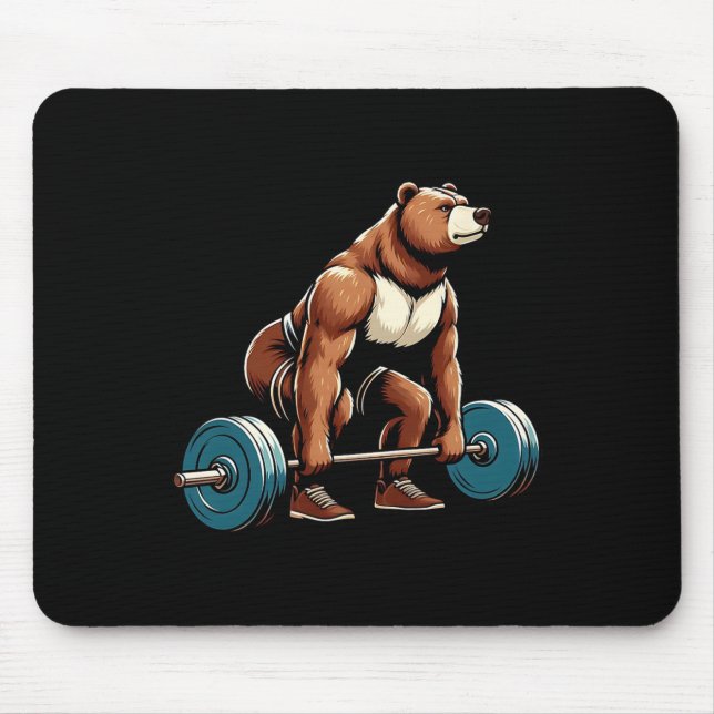 Funny Bear Lifting Weights Bodybuilding Workout Gy Mouse Mat (Front)