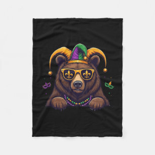 Funny Bear Mardi Gras Festival Carnival Womens Men Fleece Blanket