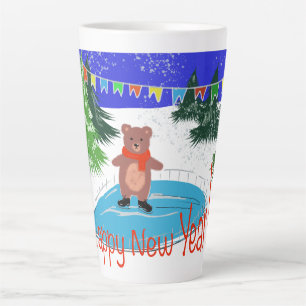 Funny bear on winter skates latte mug