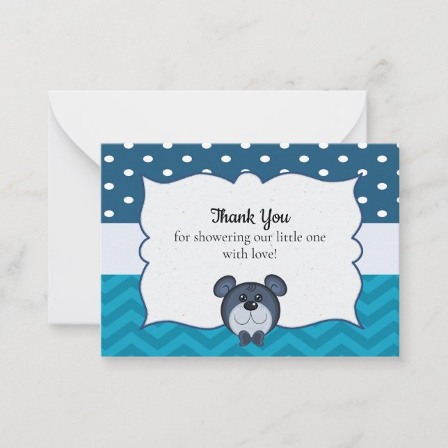 Funny Bear On Zigzag Baby Shower Thank You Cards (Front)