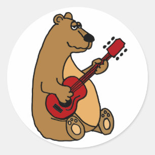 Funny Bear Playing Guitar Classic Round Sticker