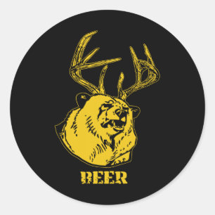 Funny Bear Plus Deer Equals Beer Deer Hunting Usa  Classic Round Sticker