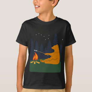 Funny Bear Roasting Marshmallows Over Campfire T-Shirt