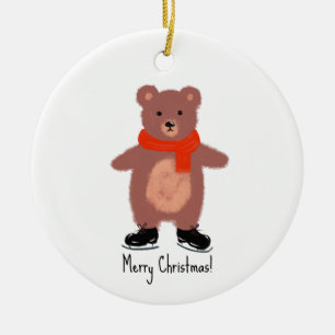 Funny bear skating ceramic tree decoration