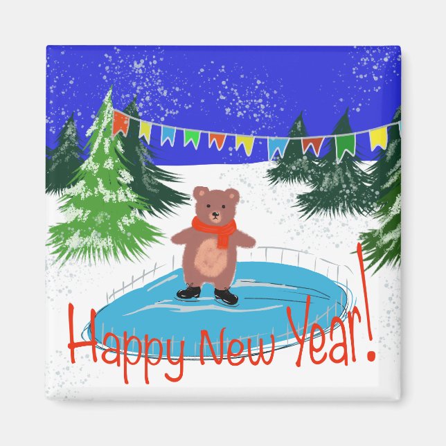  Funny bear skating Magnet (Front)