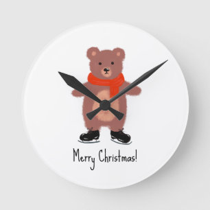 Funny bear skating round clock