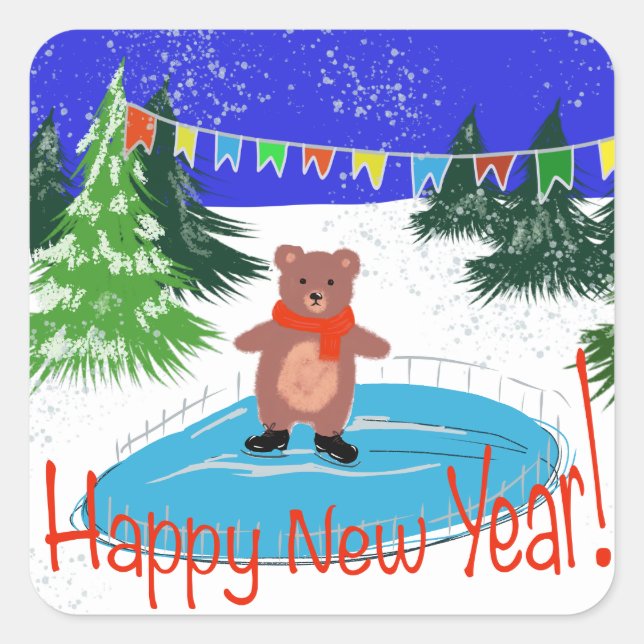  Funny bear skating Square Sticker (Front)