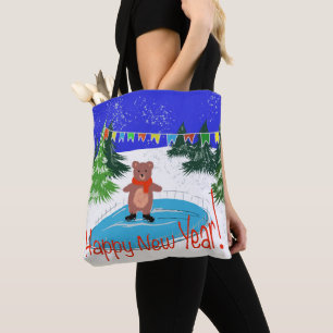 Funny bear skating Tote Bag