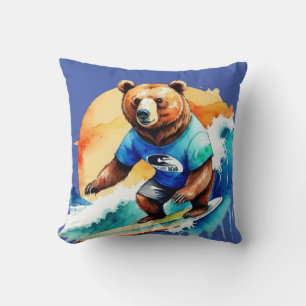 Funny bear surfing T-Shirt Cushion