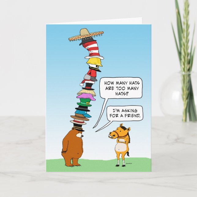 Funny Bear Wearing Many Hats Birthday Card (Front)