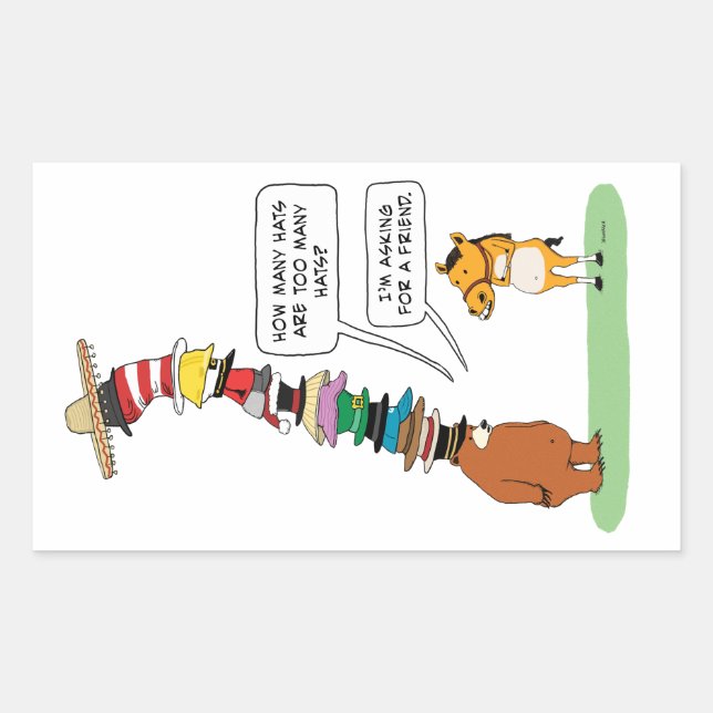 Funny Bear Wearing Many Hats Rectangular Sticker (Front)