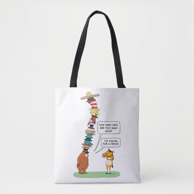 Funny Bear Wearing Many Hats Tote Bag (Front)