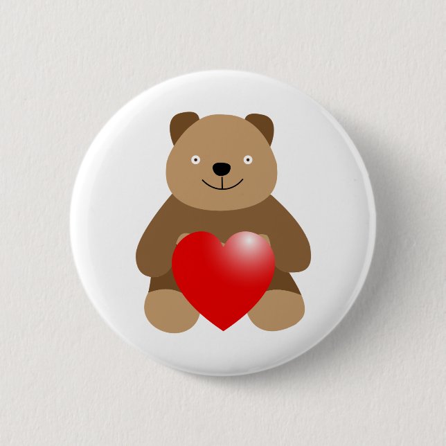Funny bear with a heart 6 cm round badge (Front)