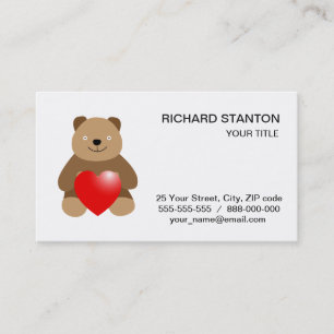 Funny bear with a heart business card