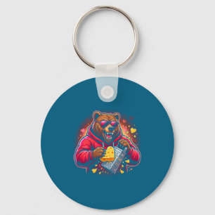 Funny Bear With Cheese Grater Hat Valentine Cheesy Key Ring