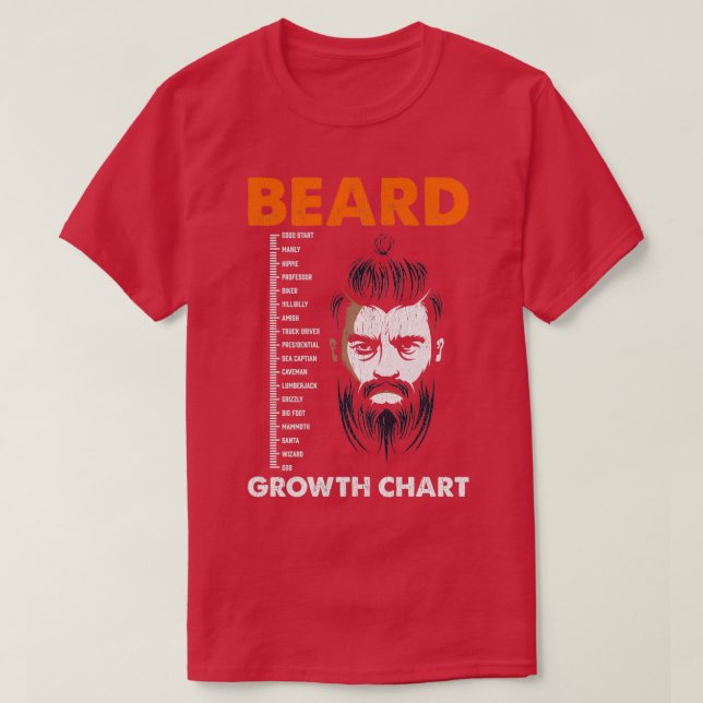 Funny Beard Growth Measurement Chart Bearded Men T-Shirt (Design Front)