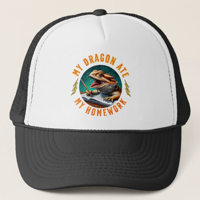 Funny Bearded Dragon Ate Homework Trucker Hat (Front)