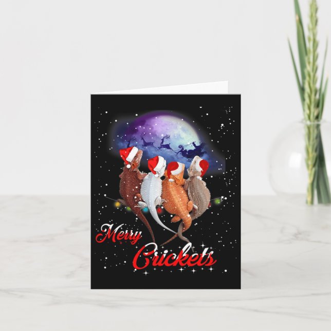 Funny Bearded Dragon Christmas Tee Merry Crickets  Card (Front)