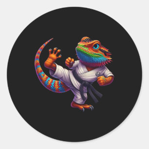 Funny Bearded Dragon High Kick Karate Samurai Ninj Classic Round Sticker